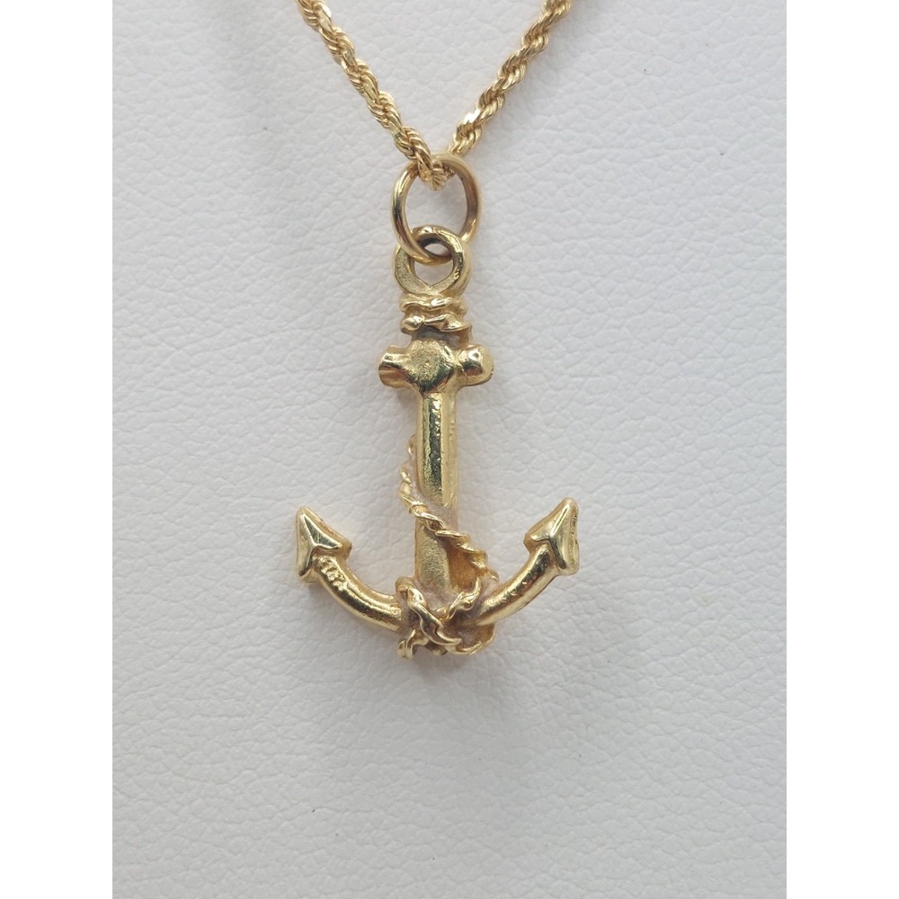 14K Gold Anchor Necklace Nautical Rope Chain Maritime Pendant 20" Vintage 4.4 g - Picture 9 of 16